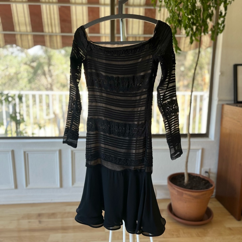 Vintage French Lace Evening Gown with Drop Shoulders